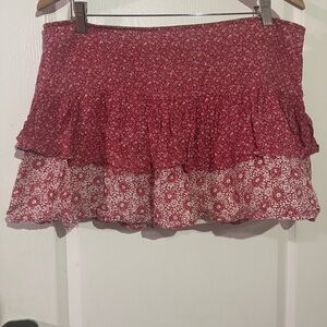 At Last Burgundy and White Floral Mini Skirt boho cottagecore